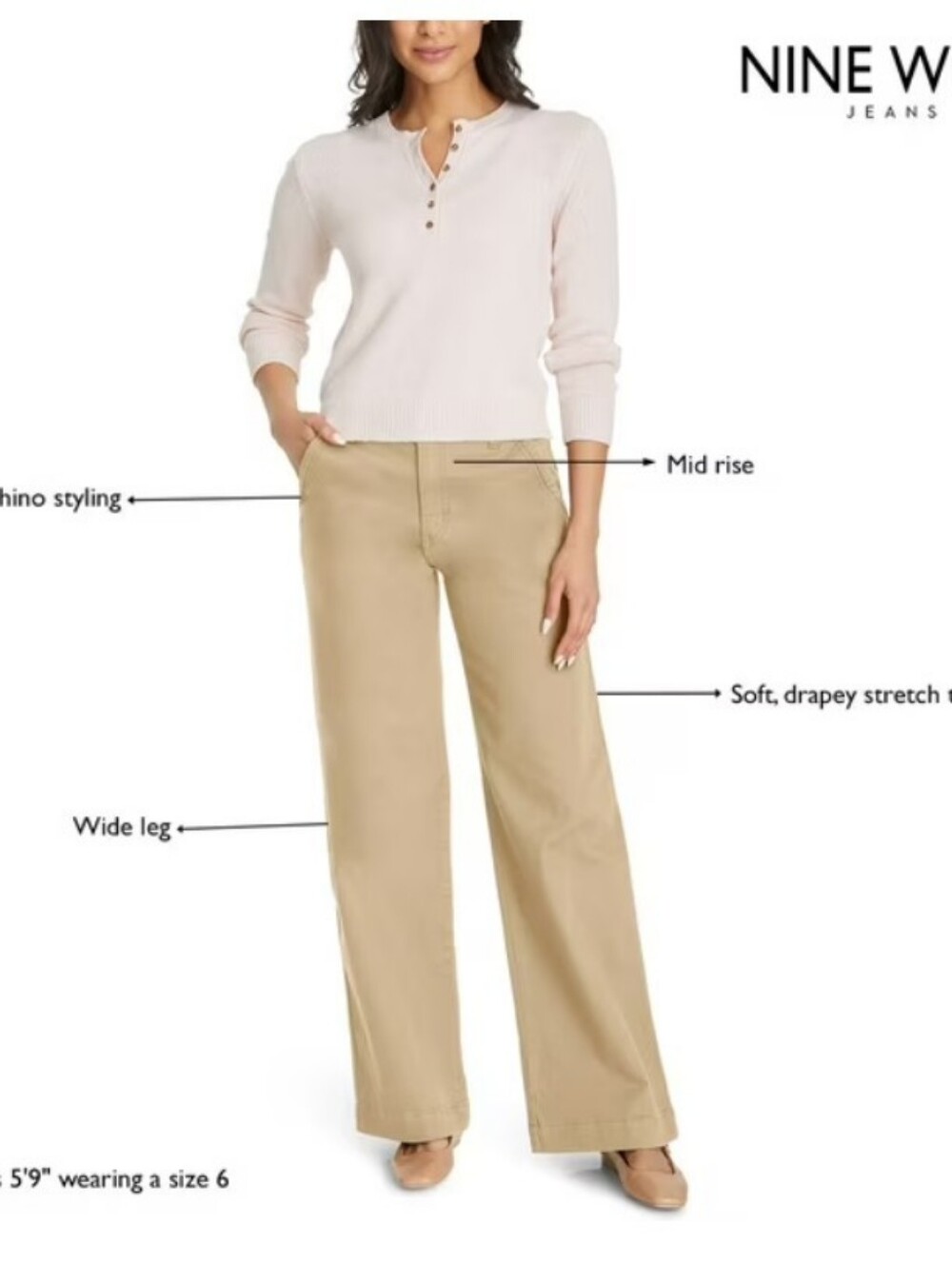 Nine West Women's Wide Leg Pants Khaki NWT Size 6 - Picture 4 of 9